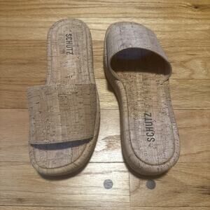 SCHUTZ Cork Slide Sandals in Natural Beige